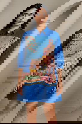 Blue Cotton Hand Painted Shirt